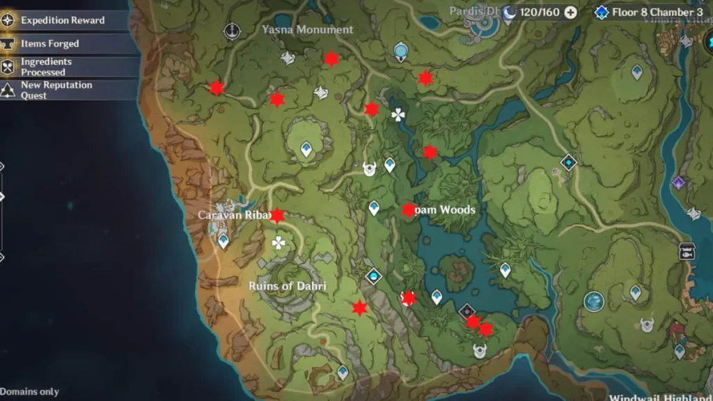All Sumeru time trial challenge locations.