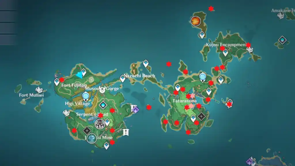 Inazuma (Kannazuka Island and Yashiori Island) Time Trial Locations in Genshin Impact