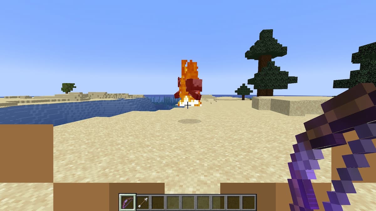 Shooting a cow with a bow enchanted with Flame.
