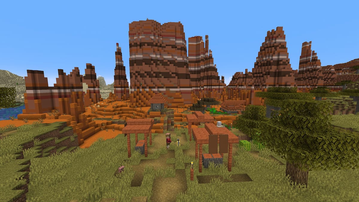 A Minecraft Savanna Village in Badlands biome
